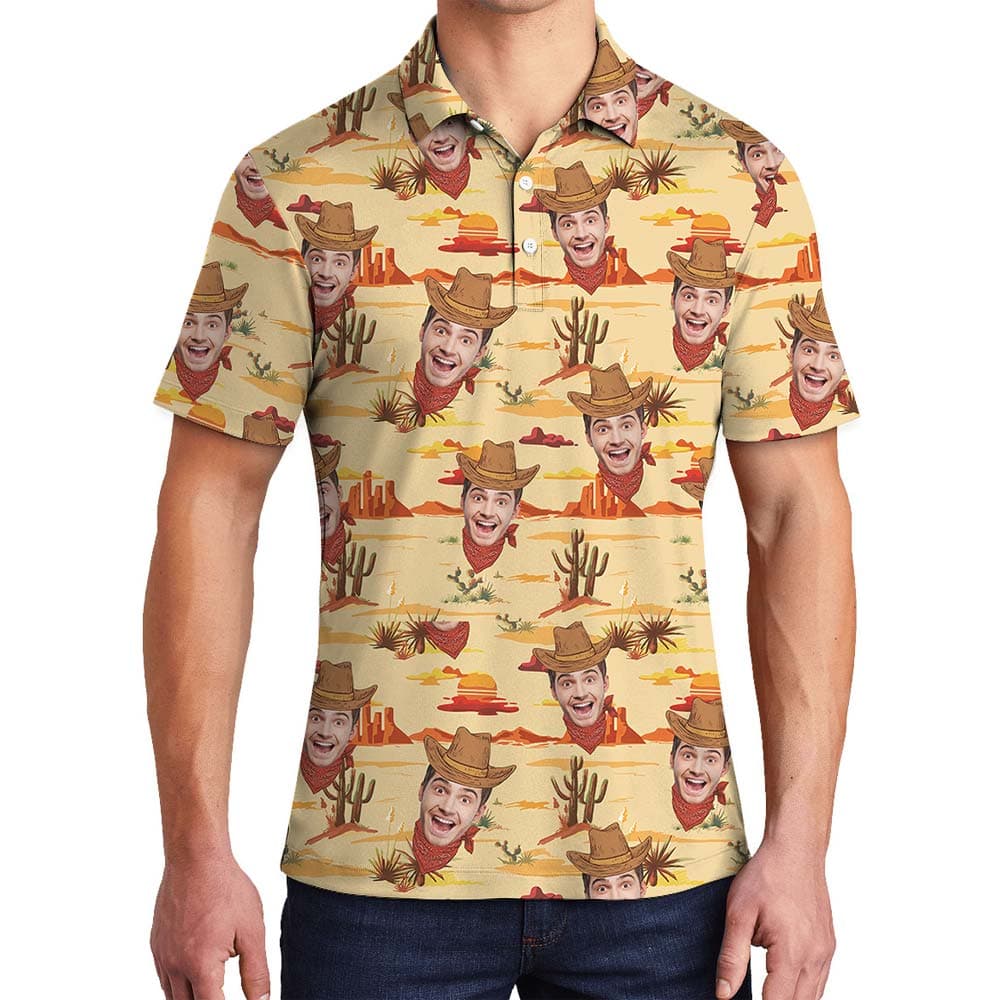Custom Face Western Cowboy Hawaiian Polo Men