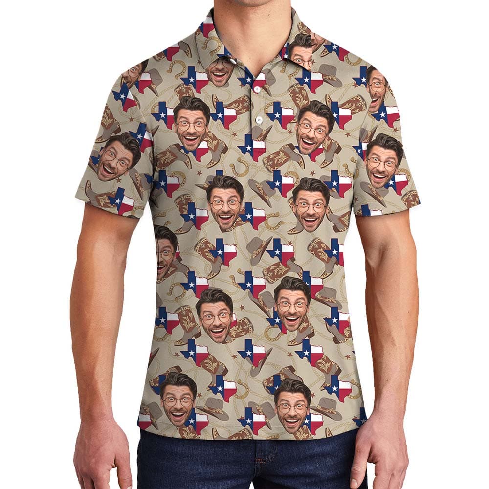 Western Texas Men's Collared Polo Shirt With Face4