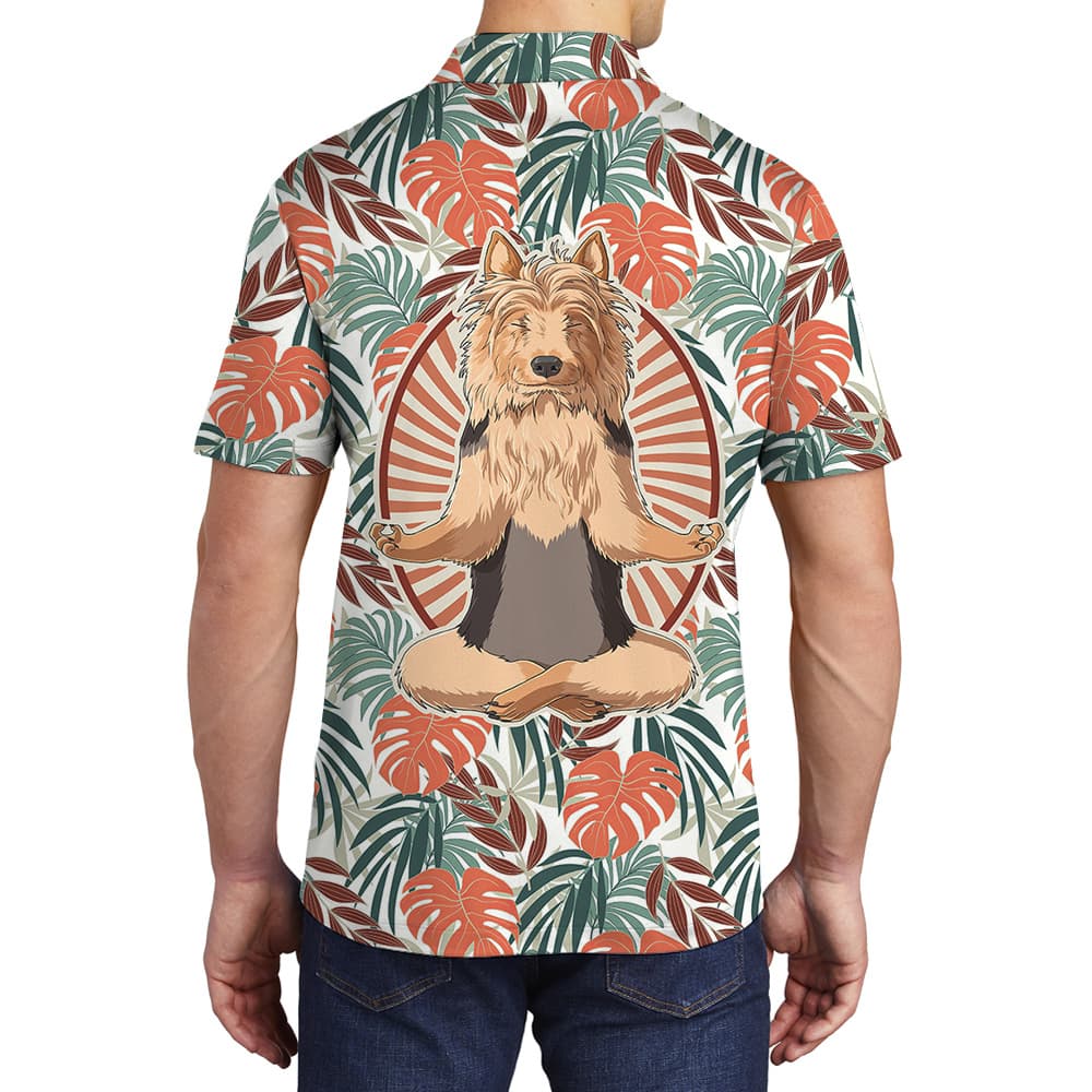 Yoga Yorkie Hawaiian Men Polo Shirt for Dog Lovers1