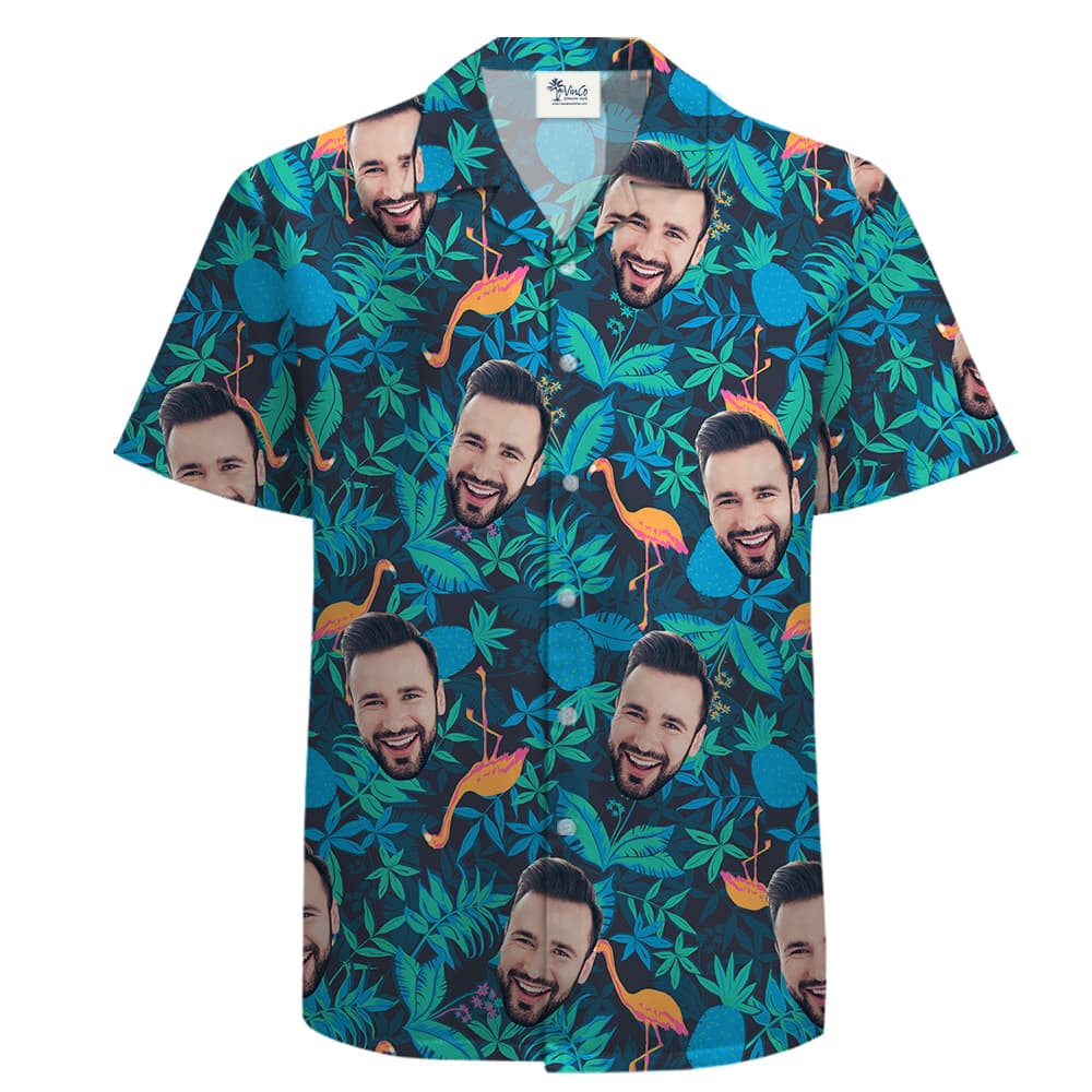 100% Cotton Button Up Men Shirt, Custom Face, Green Forest2