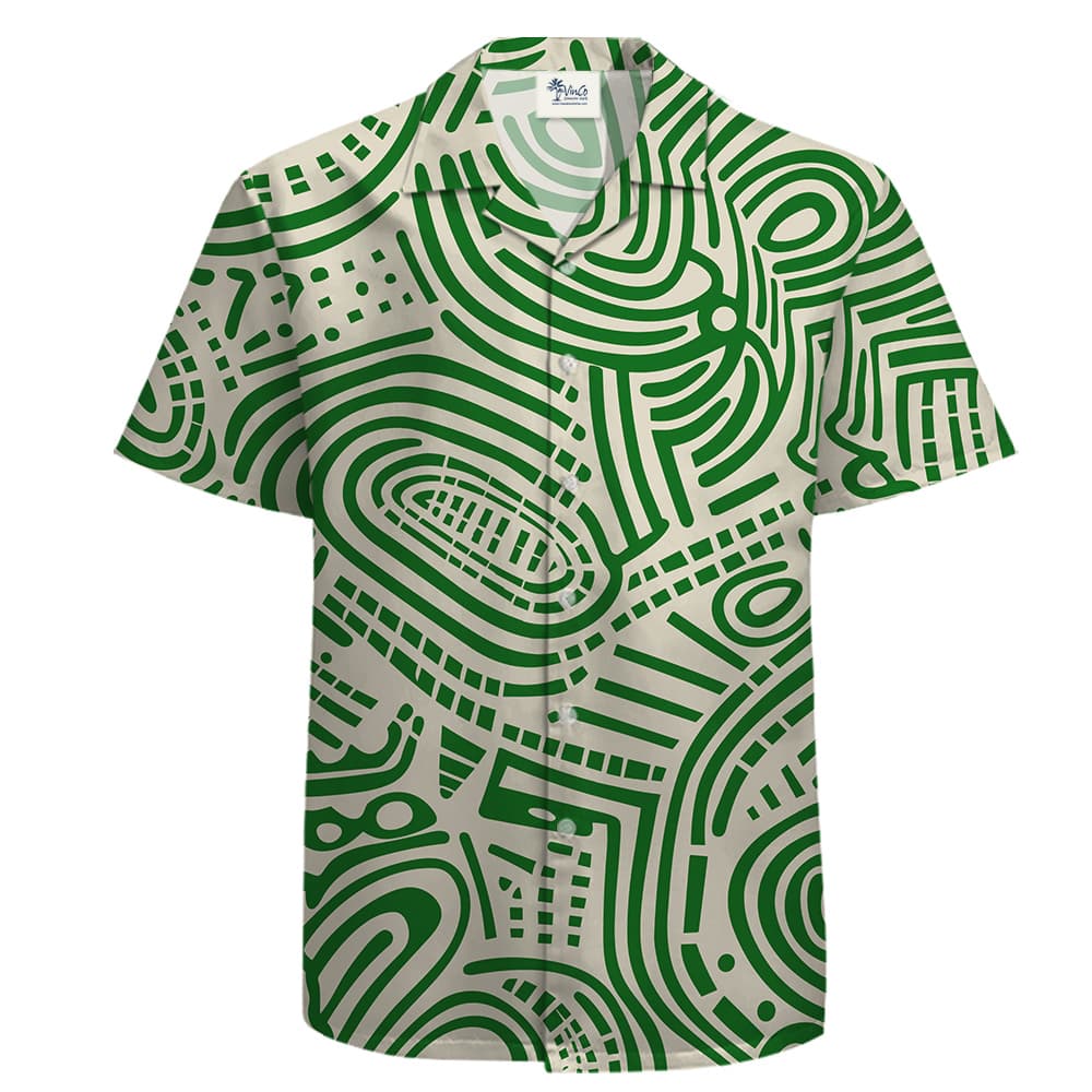 A short sleeve tropical shirt featured with Green and White Geometric.