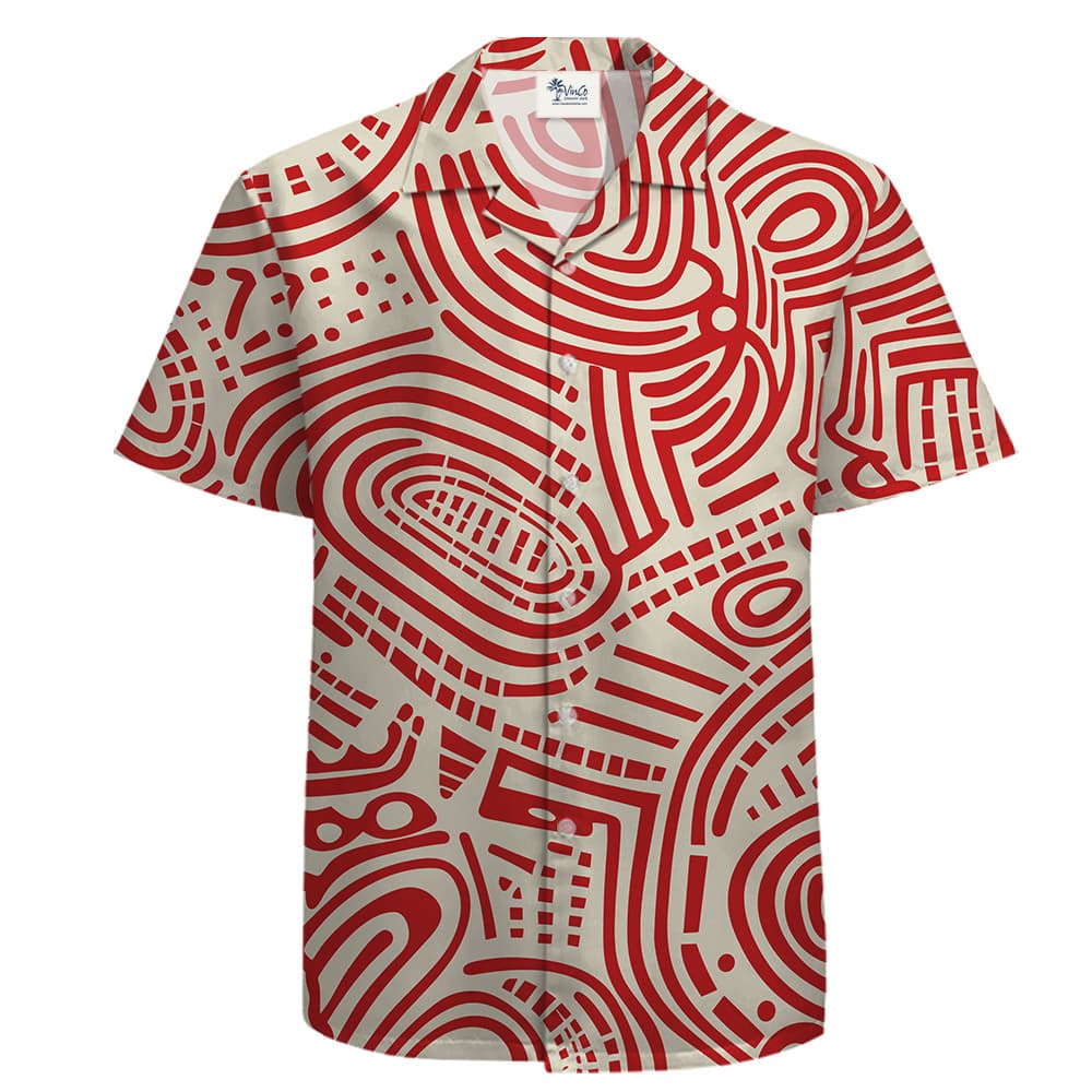 A Aloha Shirt with Red Abstract Art Pattern
