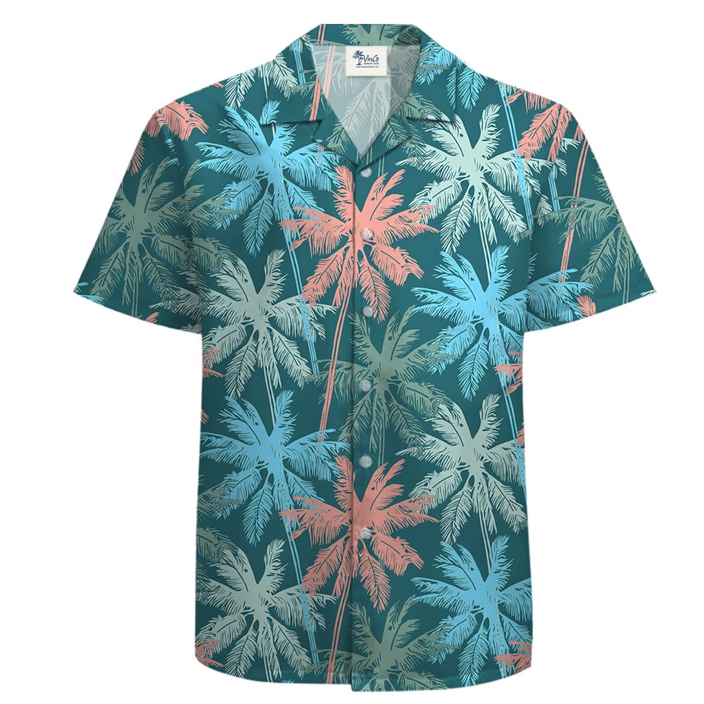 A Short Sleeve with Tale and Pink Palm Pattern
