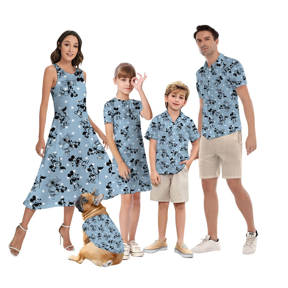 4th Of July Steamboat Willie Mickey Blue Matching Aloha Wear