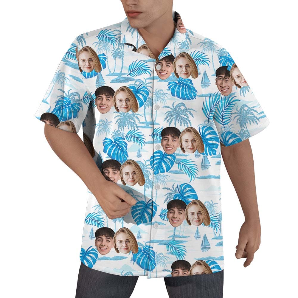 Add Your Face On Blue Beach Hawaiian Shirt 1