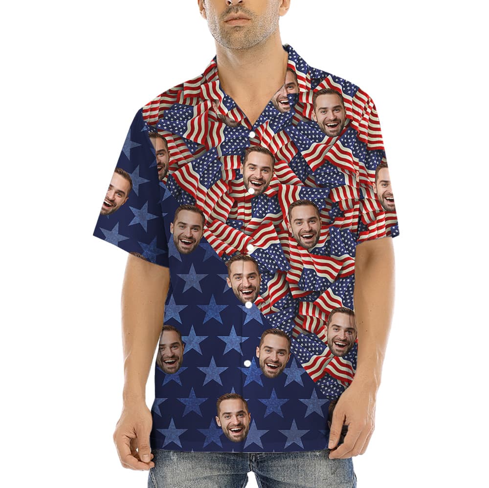 American Flag 4th Of July Men’s Hawaiian Shirt With Custom Face (4)