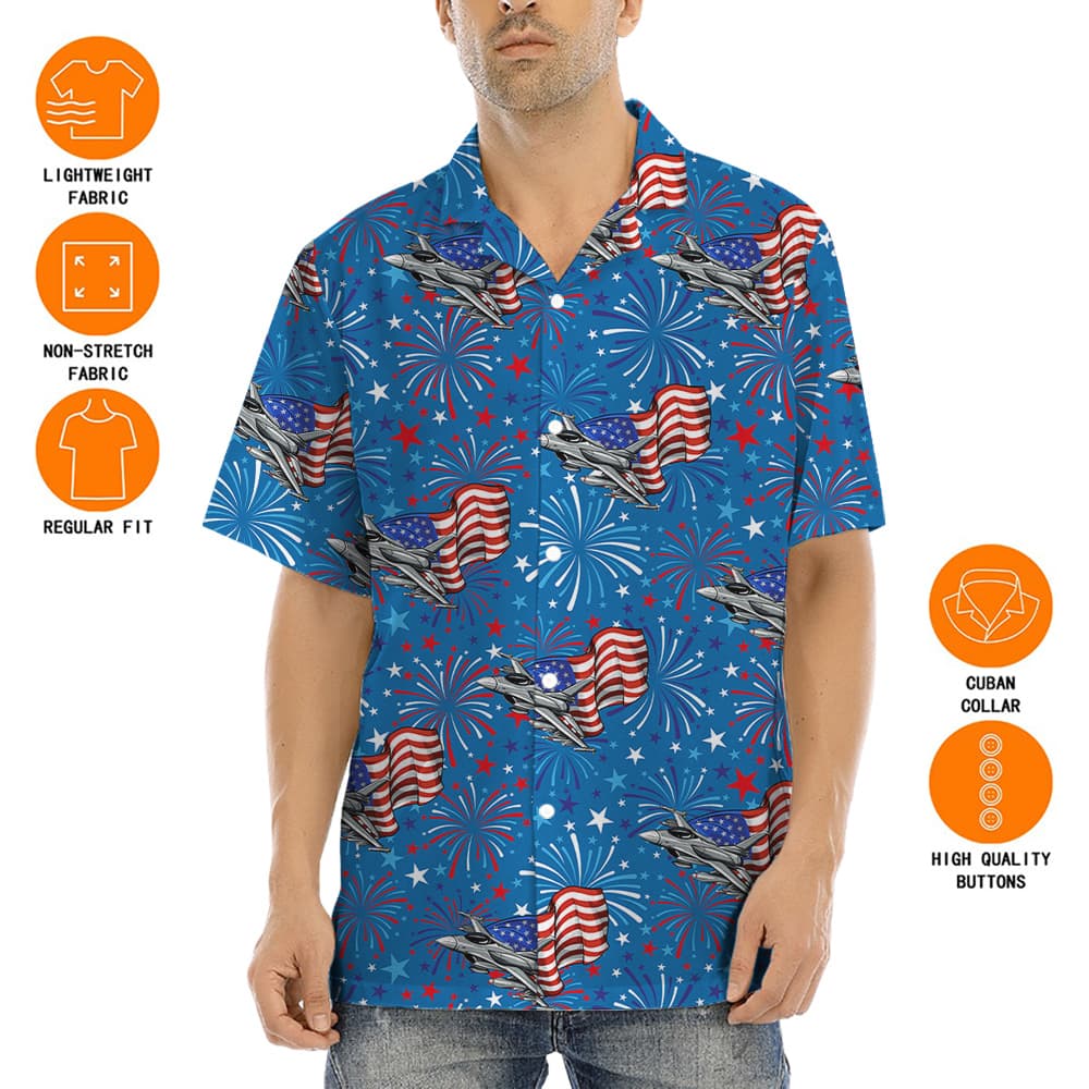 American Flag Aircraft 4th Of July Blue Hawaiian Shirt