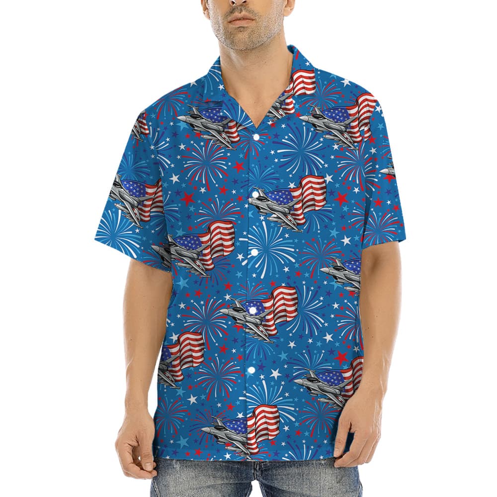 American Flag Aircraft 4th Of July Blue Hawaiian Shirt (2)