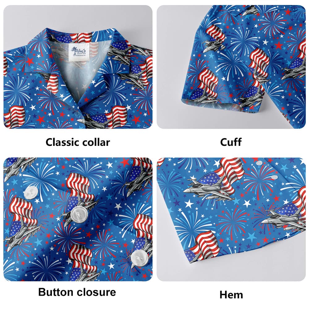 American Flag Aircraft 4th Of July Blue Hawaiian Shirt