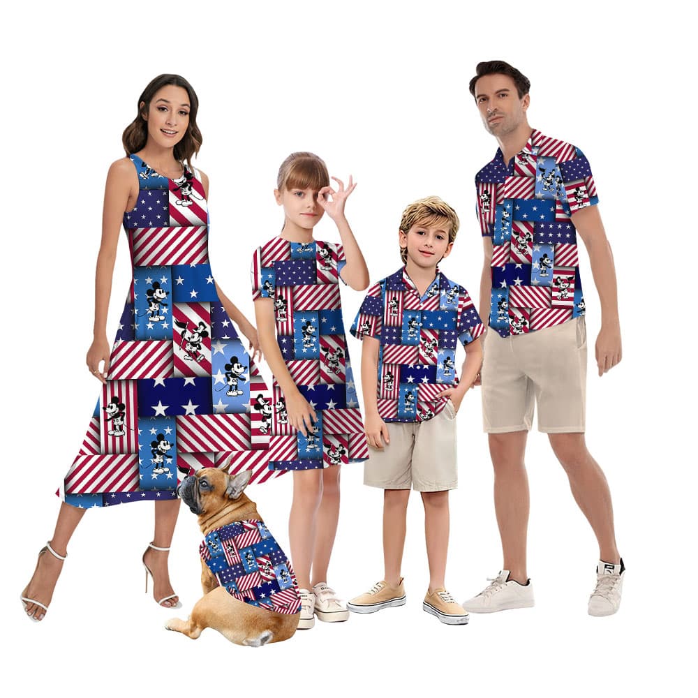 American Flag Mickey Steamboat Willie Matching Family Hawaiian Outfits