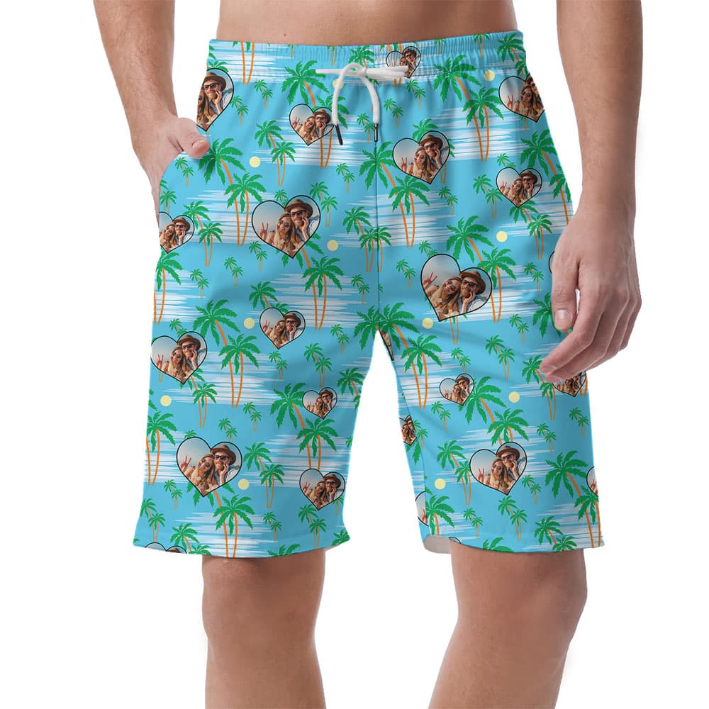 Beach Palm Tree Swim Shorts With Custom Photo Heart1