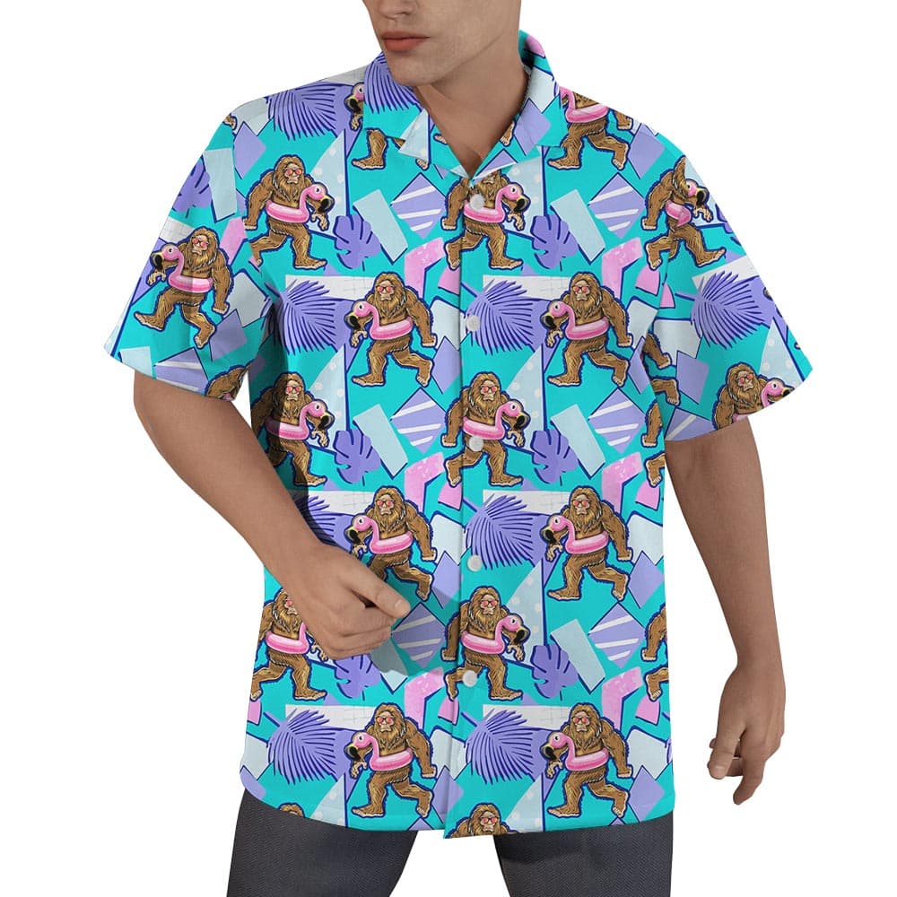 Bigfoot Flamingo Summer Button Up Men's Shirt