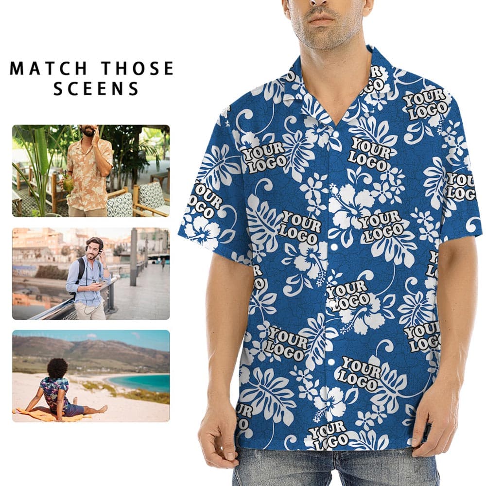 Blue Custom Logo Hawaiian Shirt No Minimum For Company