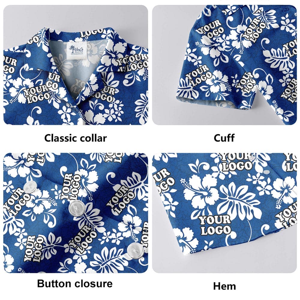 Blue Custom Logo Hawaiian Shirt No Minimum For Company