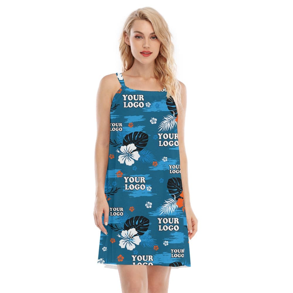 Blue Custom Logo Women's Island Hawaiian Dress