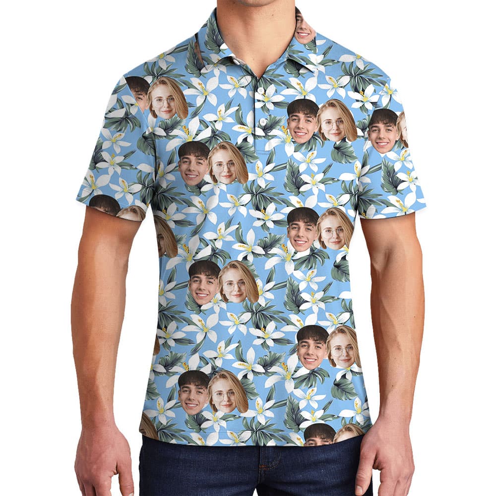 Blue Floral Collared Golf Shirt For Male1