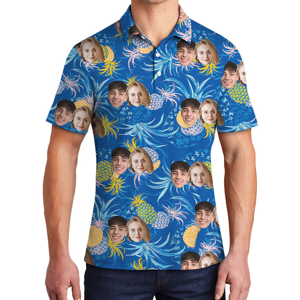 Blue Pineapple Golf Polos With Multi Faces1