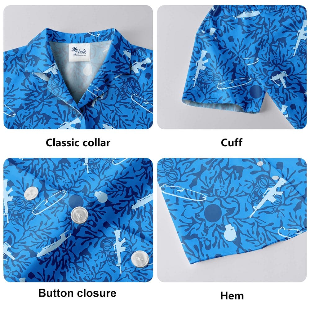 Blue Tactical Short Sleeved Hawaiian Shirt For Men