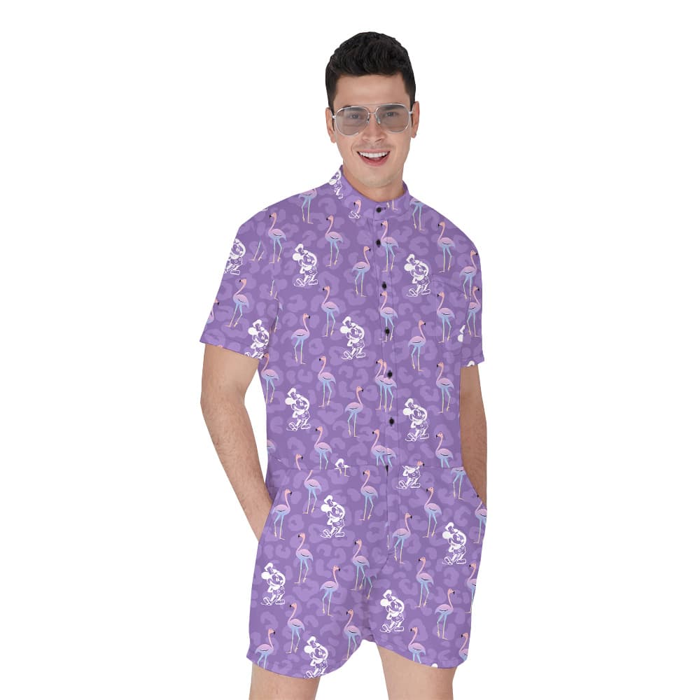 Classic Mickey Steamboat Willie Flamingo Purple Romper For Men