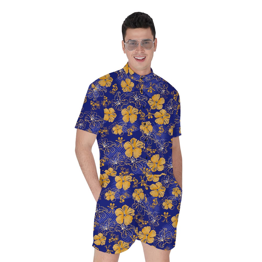 Classic Mickey Steamboat Willie Floral Men's Hawaiian Romper
