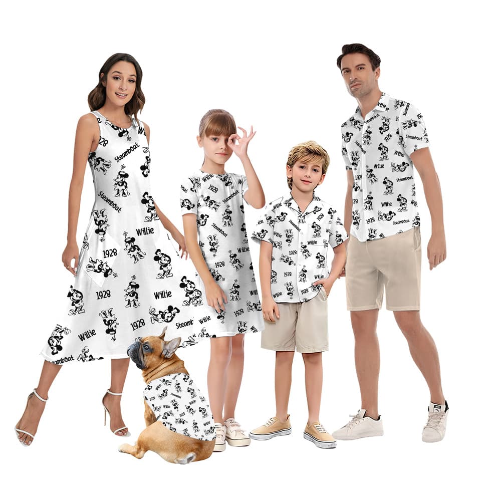 Classic Steamboat Willie Mickey Matching Family Hawaiian Outfits
