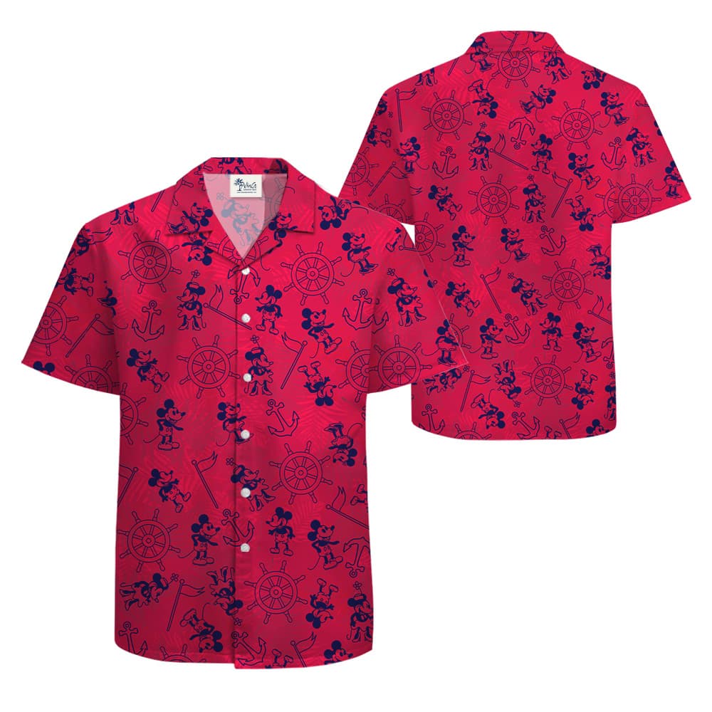 Classic Steamboat Willie Mickey Red Hawaiian Shirt