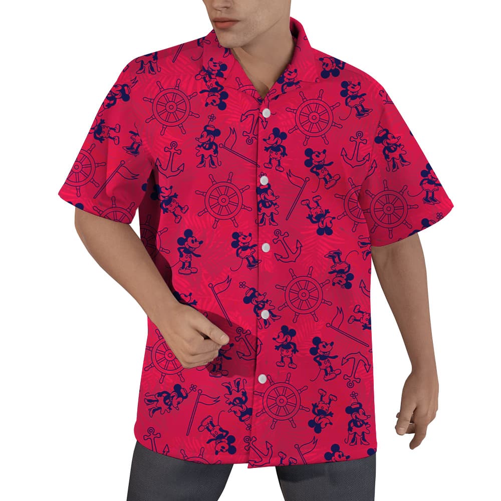 Classic Steamboat Willie Mickey Red Hawaiian Shirt (5)