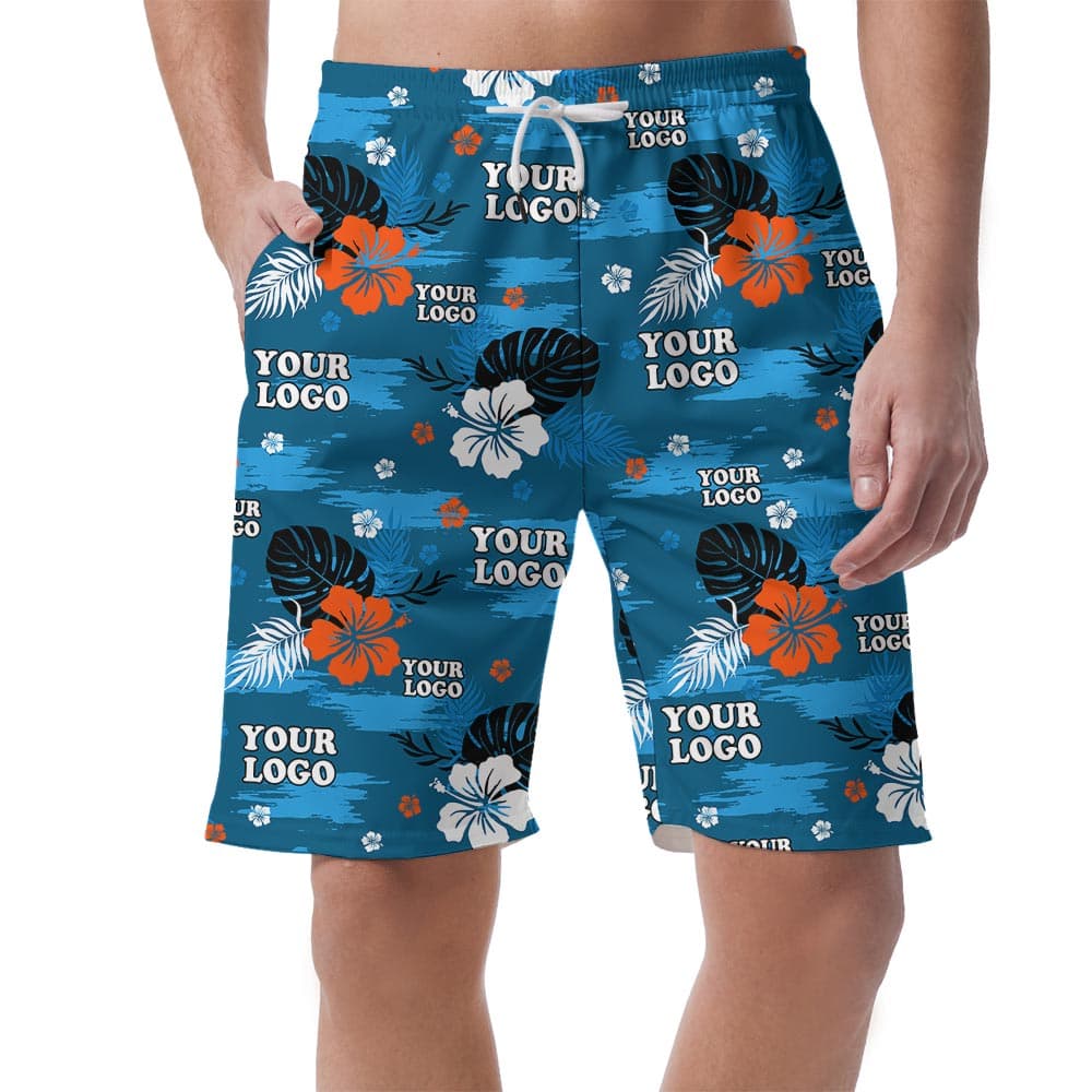 Custom Company Logo Men's Blue Beach Shorts