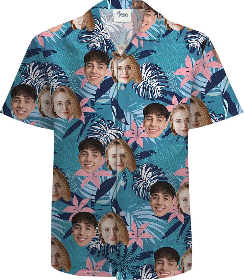 Custom Couple Faces 100% Cotton Aloha Shirt for Men2
