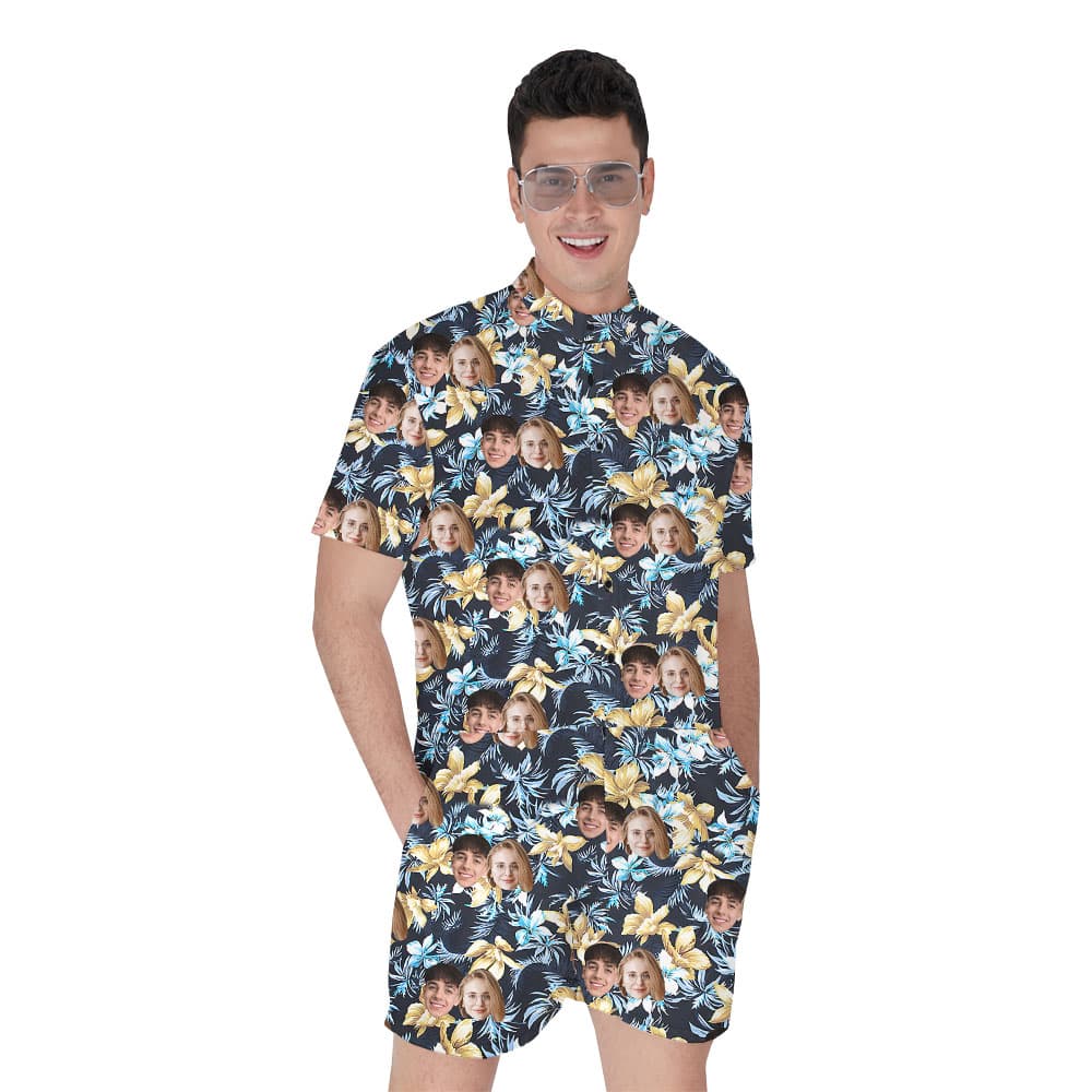 Custom Couple Faces Aloha Romper For Male1