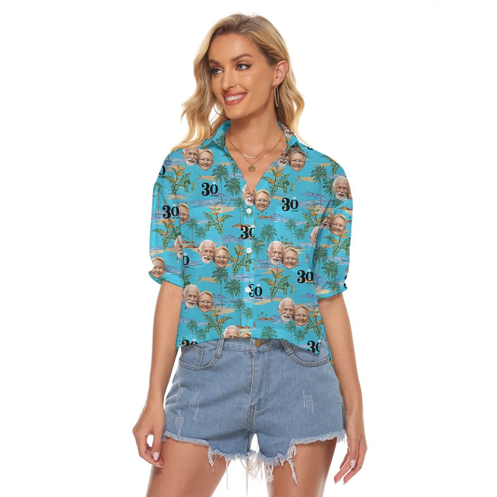 Custom Face And Year Anniversary Women Hawaiian Shirt1