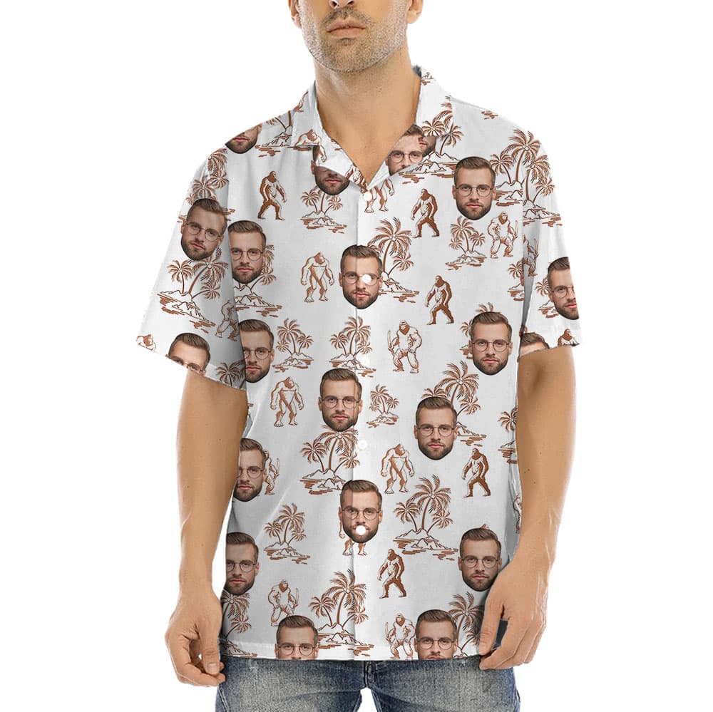 Custom Face Bigfoot Print Button Up Shirt1