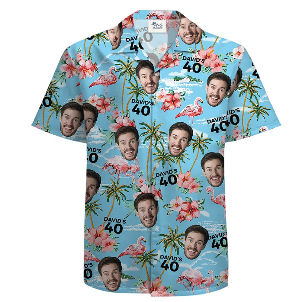Custom Face Birthday 100 Cotton Light Blue Hawaiian Men Shirt2