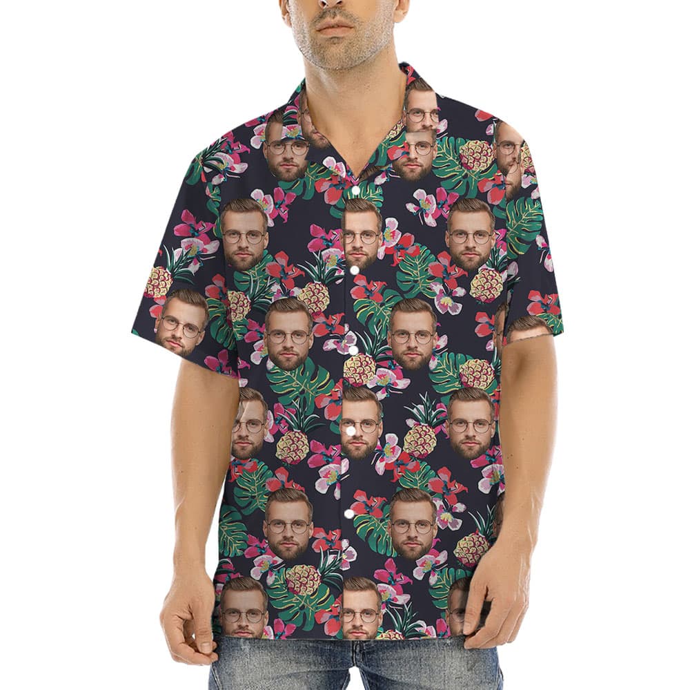 Custom Face Black Hawaiian Shirt Short Sleeves
