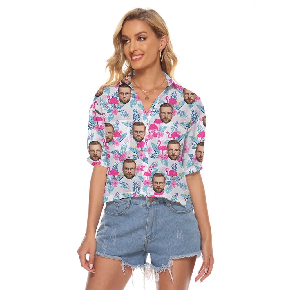 Custom Face Flamingo Pink Women's Crop Top1