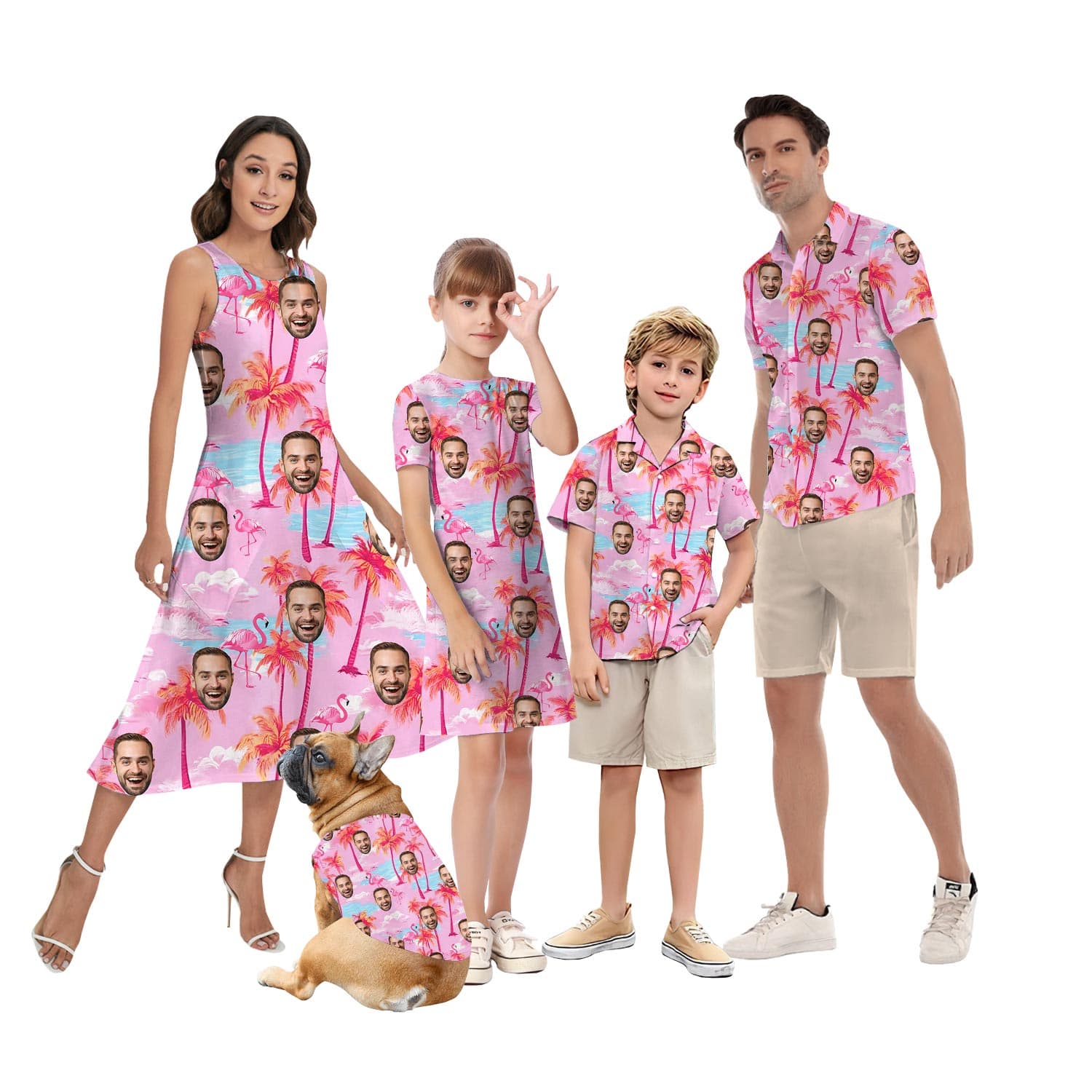 Custom Face Matching Pink Tropical Shirt And Dress