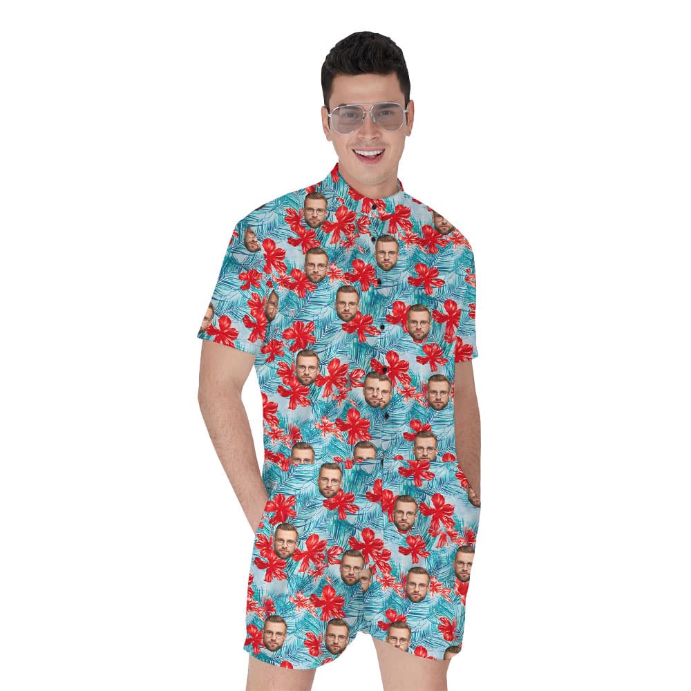 Custom Face Or Logo Men's Romper With Blue Floral Print1