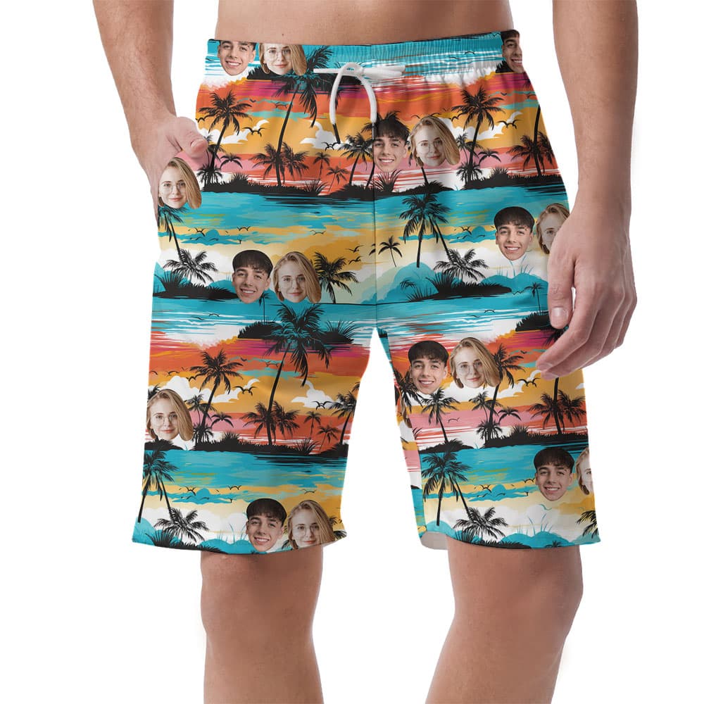 Custom Face Sunset Beach Shorts With 1-4 Faces1