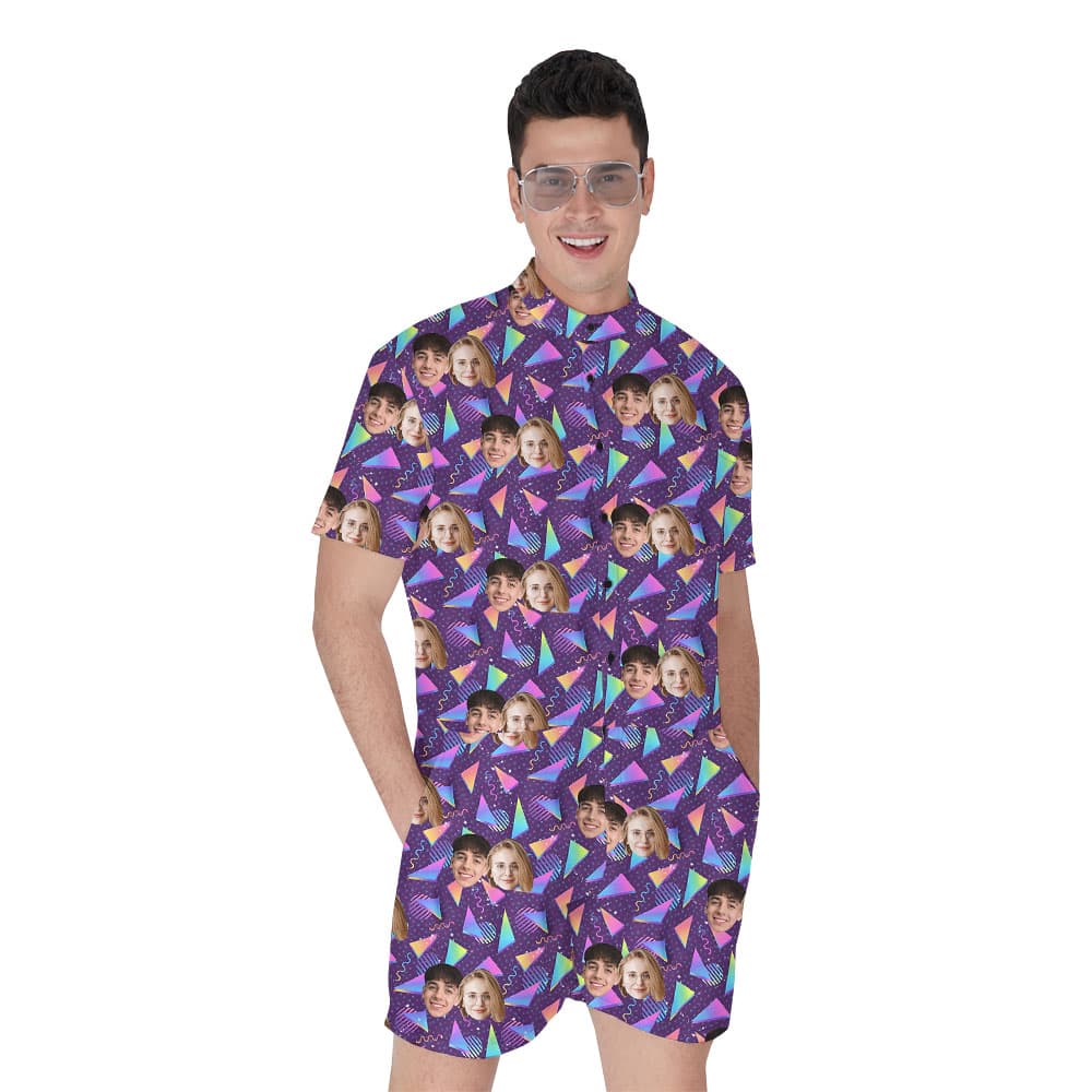 Custom Face Vaporwave Arcade Male Romper1