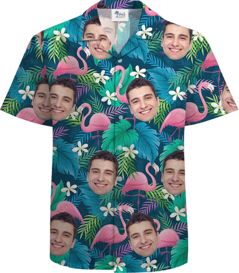Custom Face in Flamingo 100% Cotton Hawaiian Shirt for Men2