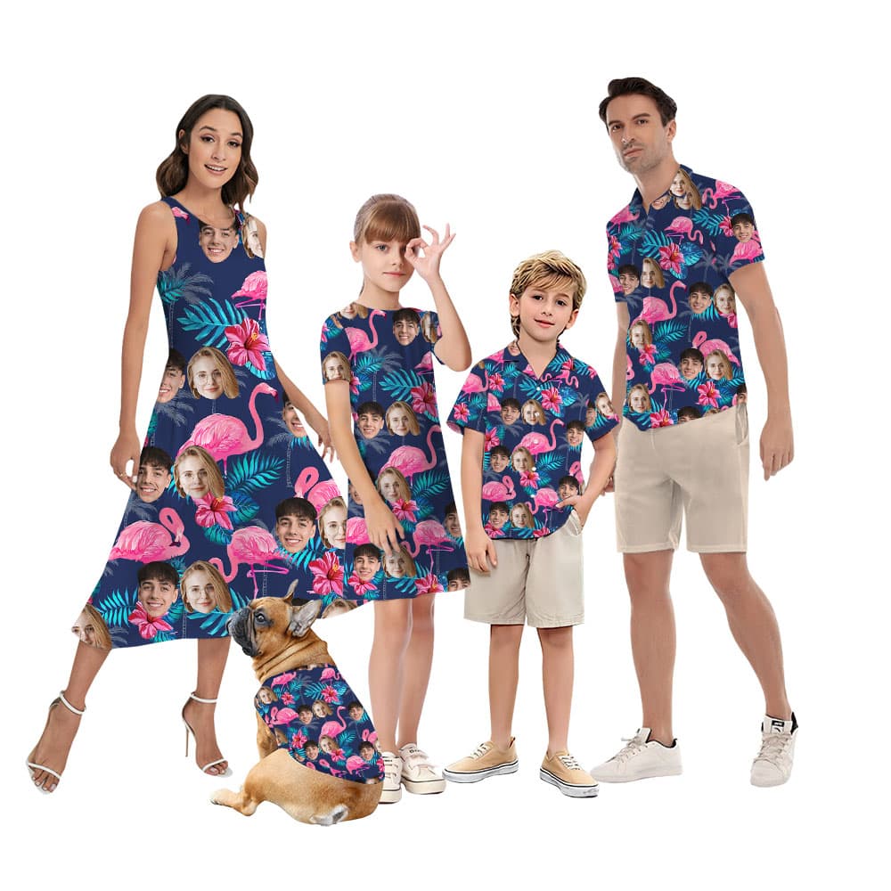 Custom Faces On Flamingo Family Matching Hawaiian Outfits1