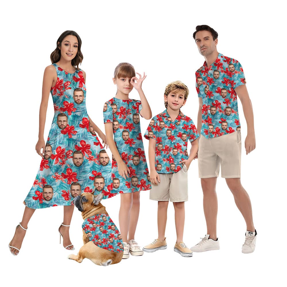 Custom Family Faces Matching Hawaiian Outfits Blue Print 1