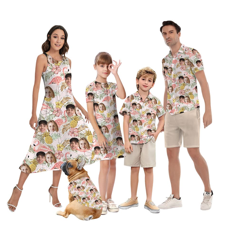 Custom Flamingo Floral Matching Family Outfits With Faces1