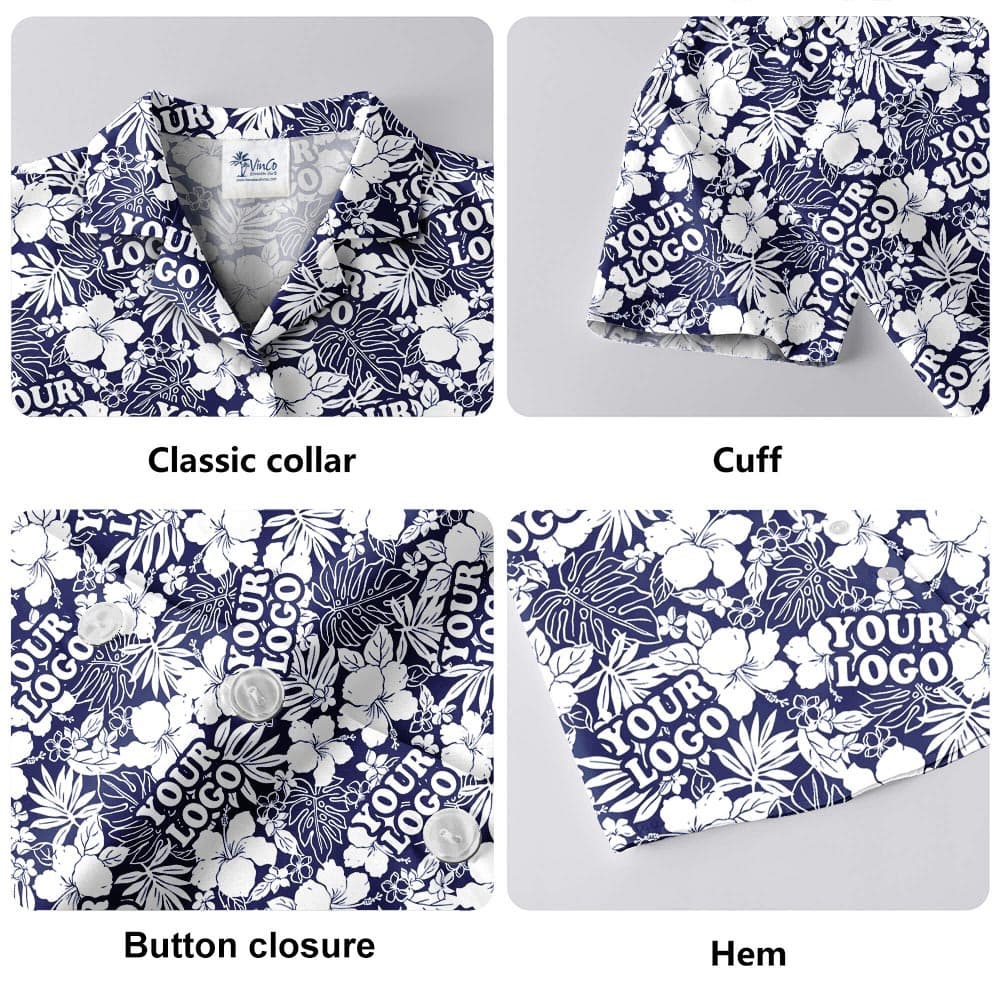 Custom Logo Navy Hawaiian Shirts For Men