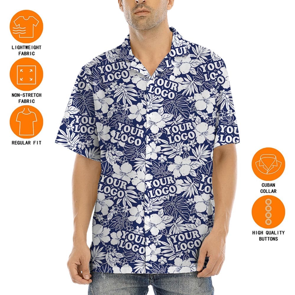 Custom Logo Navy Hawaiian Shirts For Men