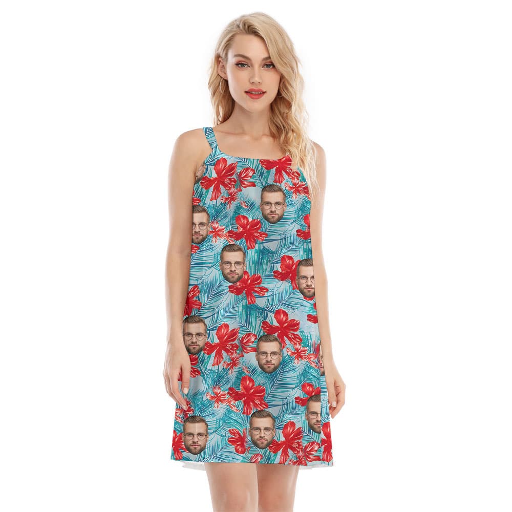 Custom More Faces Blue Cami Dress For Women1