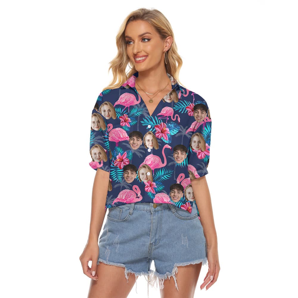 Custom Multiple Faces Flamingo Womens Hawaiian Shirt1
