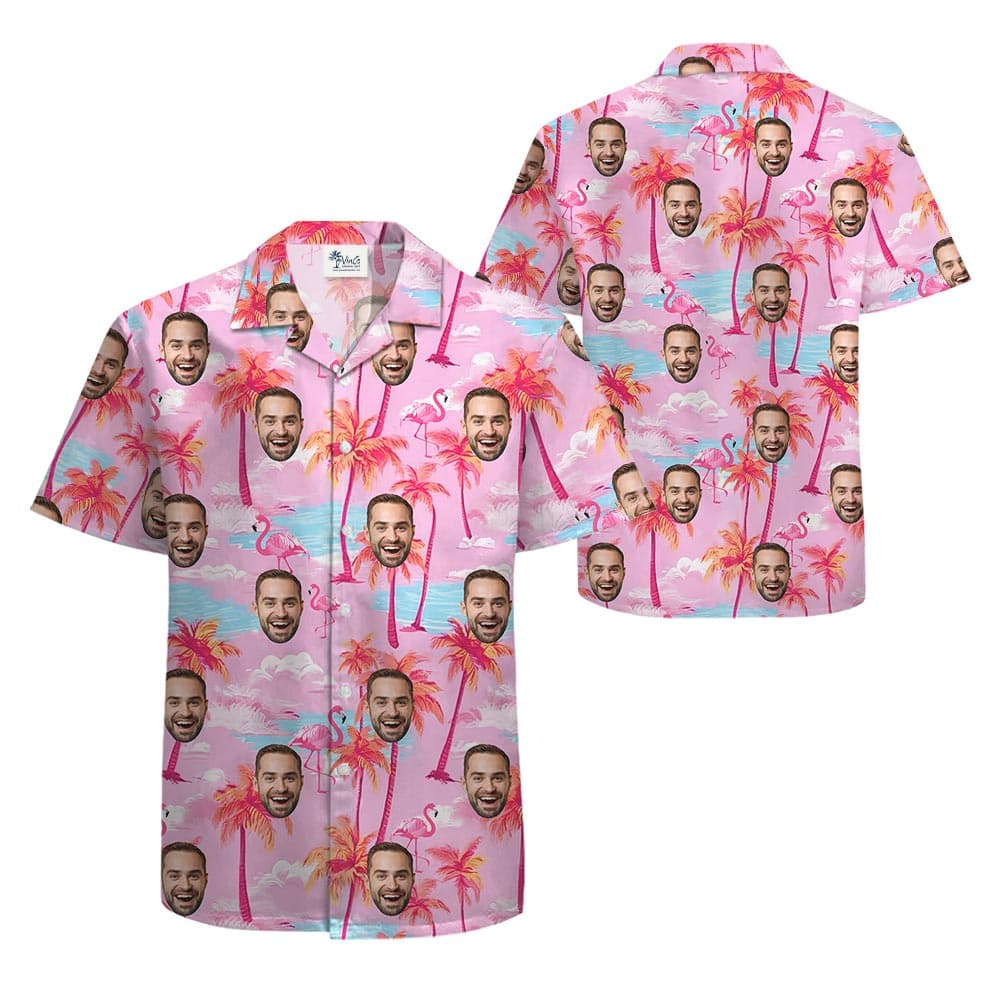 Custom Multiple Faces Pink Hawaiian Shirt For Men