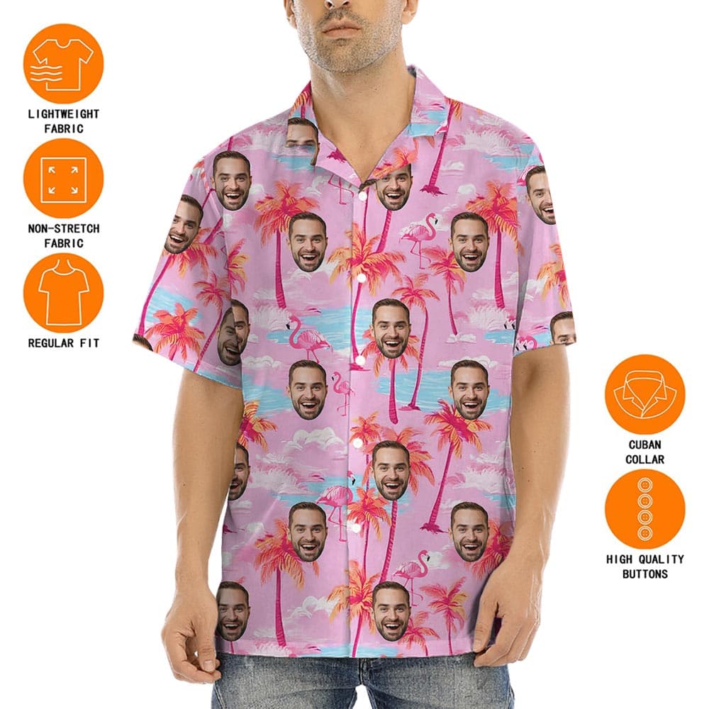 Custom Multiple Faces Pink Hawaiian Shirt For Men