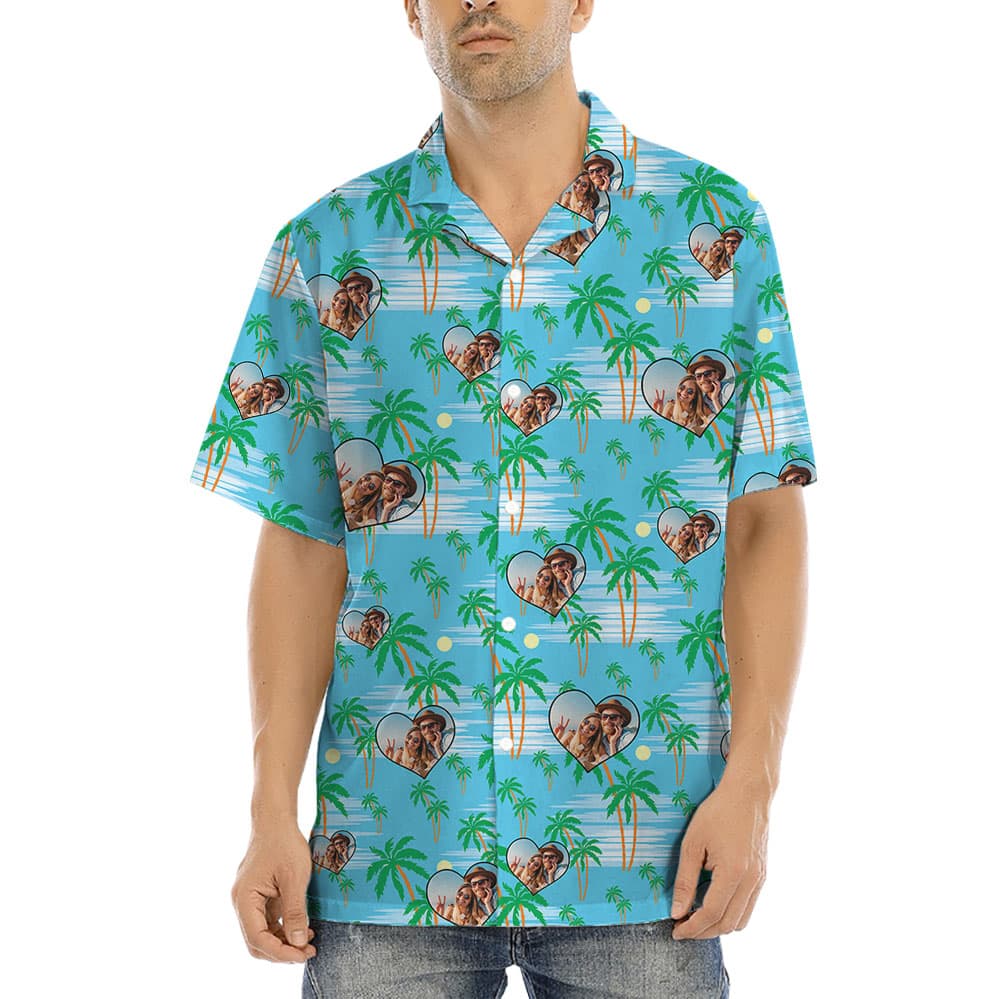 Custom Photo Heart Hawaiian Shirt For Couples1